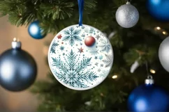 Watercolor Christmass Snow Flake Round Ornament Sublimation Product Image 4