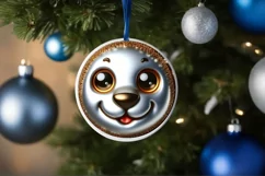 Christmas Lion Smiling Round Ornament Sublimation PNG Product Image 3