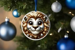 Christmas Lion Smiling Round Ornament Sublimation PNG Product Image 1