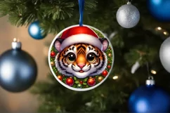 Shiny Tiger Face Round Ornament Sublimation PNG Product Image 3