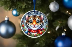 Christmas Tiger Smiling Round Ornament Sublimation PNG Product Image 1