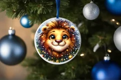 Christmas Lion Smiling Round Ornament Sublimation PNG Product Image 1