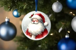 Santa with Deer Round Ornament Sublimation PNG Product Image 4