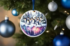 3D Winter Scene with Penguins Sublimation PNG Product Image 4