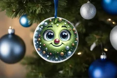 Shiny Christmas Tree Face Round Ornament Sublimation PNG Product Image 1
