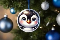 Shiny Penguin Face Round Ornament Sublimation PNG Product Image 1