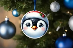 Shiny Penguin Face Round Ornament Sublimation PNG Product Image 1