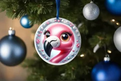Shiny Flamingo Face Round Ornament Sublimation PNG Product Image 3