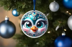 Shiny Peacock Face Round Ornament Sublimation PNG Product Image 1