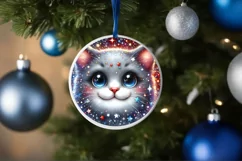 Shiny Cat Face Round Ornament Sublimation PNG Product Image 3