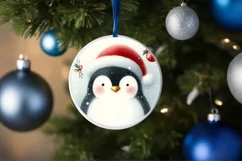 Pastel Christmas Penguin Round Ornament Sublimation PNG Product Image 1