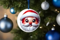 Shiny Santa Claus Face Round Ornament Sublimation PNG Product Image 1