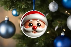 Shiny Santa Claus Face Round Ornament Sublimation PNG Product Image 1