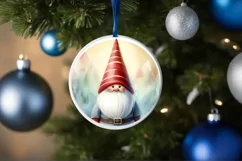 Colorful Christmas Gnome Round Ornament Sublimation PNG Product Image 4