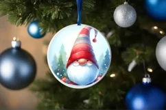 Colorful Christmas Gnome Round Ornament Sublimation PNG Product Image 4