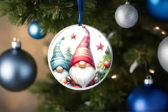 Colorful Christmas Gnome Round Ornament Sublimation PNG Product Image 4