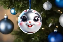 Shiny Rabbit Face Round Ornament Sublimation PNG Product Image 1