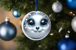 Shiny Rabbit Face Round Ornament Sublimation PNG Product Image 3