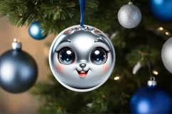 Shiny Rabbit Face Round Ornament Sublimation PNG Product Image 3