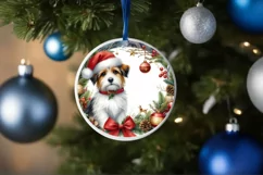 Christmas Dog Round Ornament Sublimation PNG Product Image 4