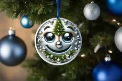 Shiny Christmass Tree Face Round Ornament Sublimation PNG Product Image 3