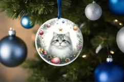 Pastel Christmas Cat Round Ornament Sublimation PNG Product Image 4