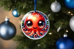 Shiny Octopus Face Round Ornament Sublimation PNG Product Image 1