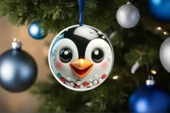 Shiny Penguin Face Round Ornament Sublimation PNG Product Image 3