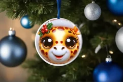 Shiny Giraffe Face Round Ornament Sublimation PNG Product Image 3