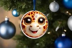 Shiny Giraffe Face Round Ornament Sublimation PNG Product Image 3