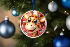 Shiny Giraffe Face Round Ornament Sublimation PNG Product Image 1