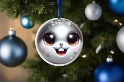 Shiny Rabbit Face Round Ornament Sublimation PNG Product Image 1