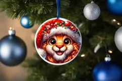Christmas Lion Round Ornament Sublimation PNG Product Image 3