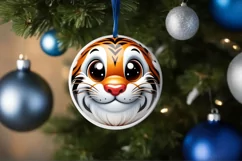 Christmas Tiger Round Ornament Sublimation PNG Product Image 1