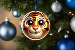 Christmas Tiger Round Ornament Sublimation PNG Product Image 1