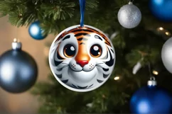 Christmas Tiger Round Ornament Sublimation PNG Product Image 3