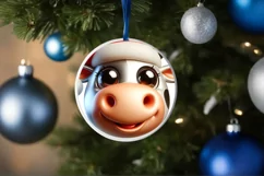 Christmas Cow Round Ornament Sublimation PNG Product Image 1