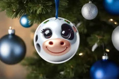 Christmas Cow Round Ornament Sublimation PNG Product Image 3