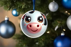 Christmas Cow Round Ornament Sublimation PNG Product Image 1