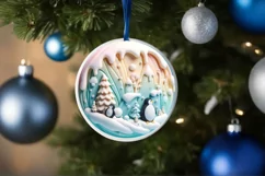 Christmas Round Cute Penguin Ornament Sublimation Product Image 4