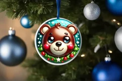 Christmas Bear Round Ornament Sublimation PNG Product Image 3