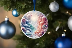 Winter Scene Round Ornament Sublimation PNG Product Image 1
