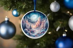 Winter Scene Round Ornament Sublimation PNG Product Image 1