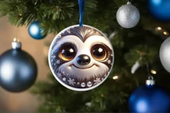 Charming Sloth Christmas Ornament Sublimation PNG Product Image 3