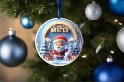 Hello Winter Santa Christmas Round Cute Ornament Sublimation Product Image 4