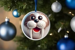 Shiny Christmas Walrus Ornament Sublimation PNG Product Image 3