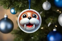 Shiny Christmas Walrus Ornament Sublimation PNG Product Image 3