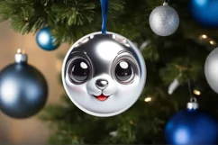 Christmas Rabbit Round Ornament Sublimation PNG Product Image 3