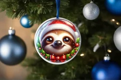 Christmas Sloth Round Ornament Sublimation PNG Product Image 1