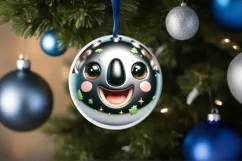 Christmas Koala Round Ornament Sublimation PNG Product Image 1